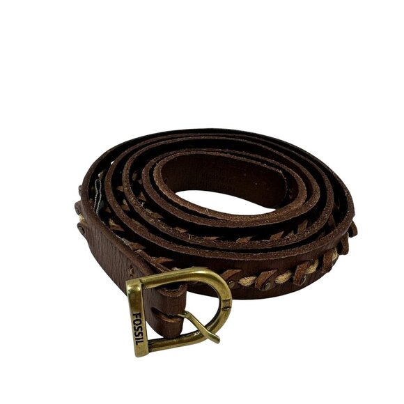 Fossil Accessories - Fossil Brown Leather Belt Boho Bohemian Thin Narrow Womens Large Belts